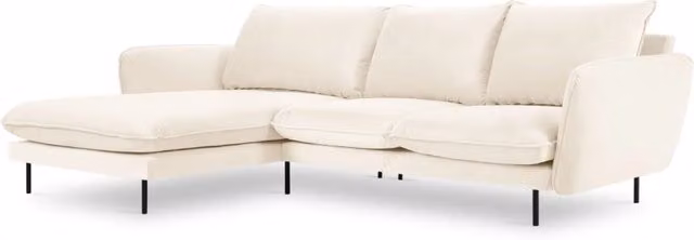 Divano angolare sinistro Vienna di Cosmopolitan Design in velluto beige chiaro, 5 posti, L: 255 cm, P: 95 cm, H: 170 cm