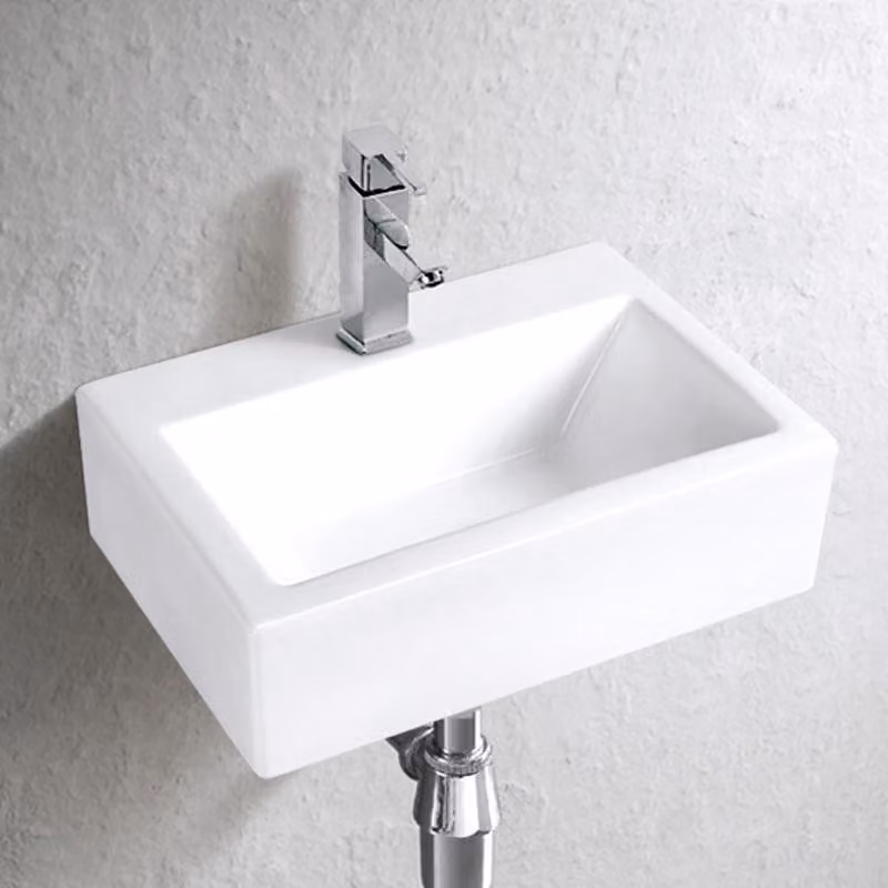 Lavabo da bagno sospeso o da appoggio, in Vetroceramica, modello Soho, bordo sottile, dimensioni 43 x 30 cm