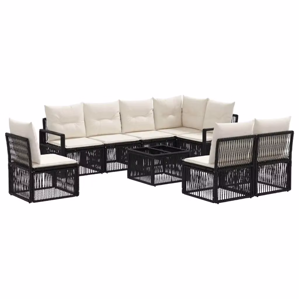 Set Divano da Giardino a L vidaXL in Polyrattan Nero con Cuscini e Tavolino da Esterno – 2