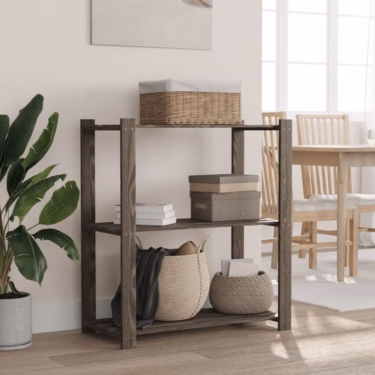 Scaffale a 3 Livelli vidaXL in Legno di Pino Grigio L: 80 cm, P: 38 cm, H: 90 cm