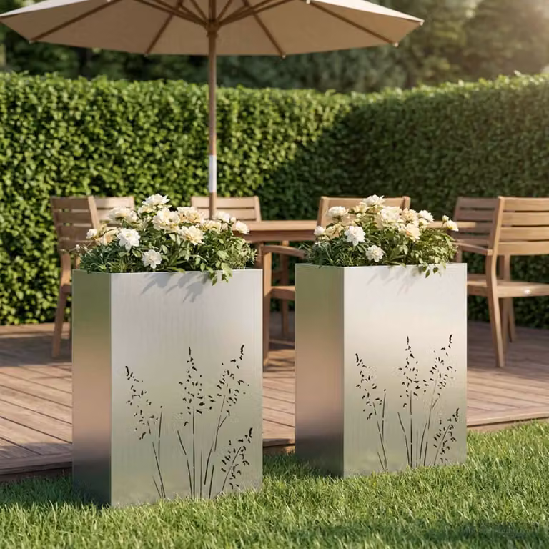 Set di 2 vasi da giardino vidaXL in acciaio zincato argento L 50 cm x P 30 cm x H 75 cm