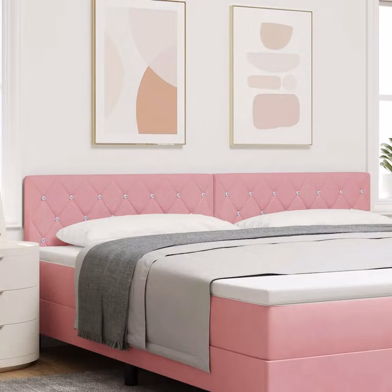 Testiera per letto vidaXL in velluto rosa con struttura in legno di pino, larghezza 200 cm