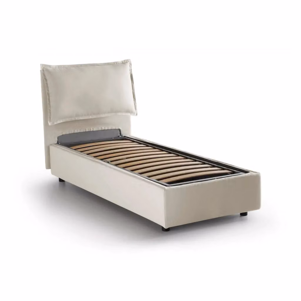 Letto singolo contenitore Aigor Talamo Italia con rivestimento in tessuto beige, adatto per materasso 90x190 cm – 2