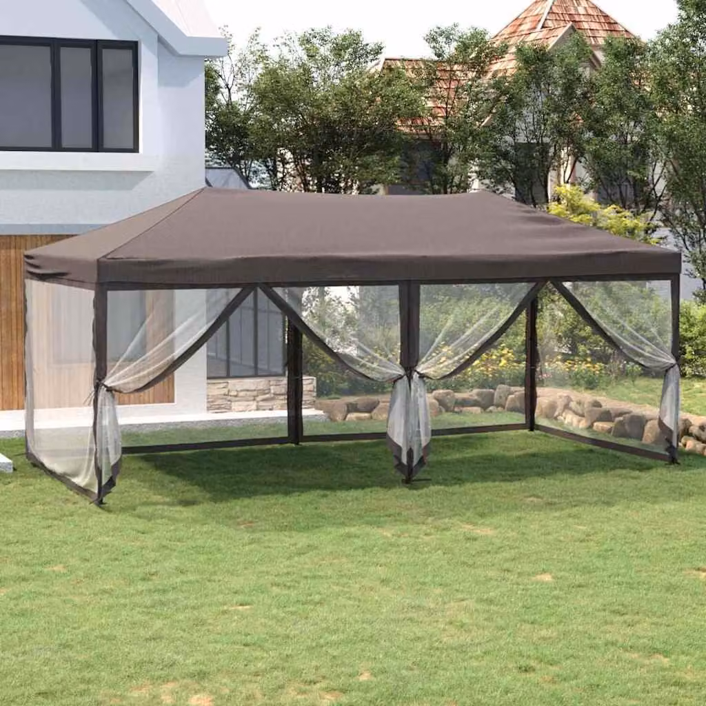 vidaXL Tenda per Feste Pieghevole con Pareti Laterali Beige e Grigio in Poliestere e Acciaio