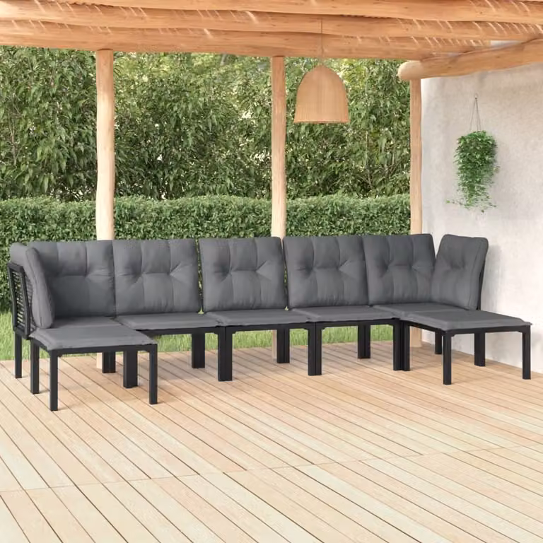 The Living Store Set salotto da giardino 7 pezzi in poly rattan nero e grigio