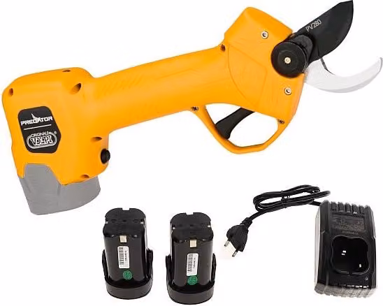Forbice da potatura a batteria Volpi PV280 arancione con 2 batterie da 14,4V 2Ah – 2