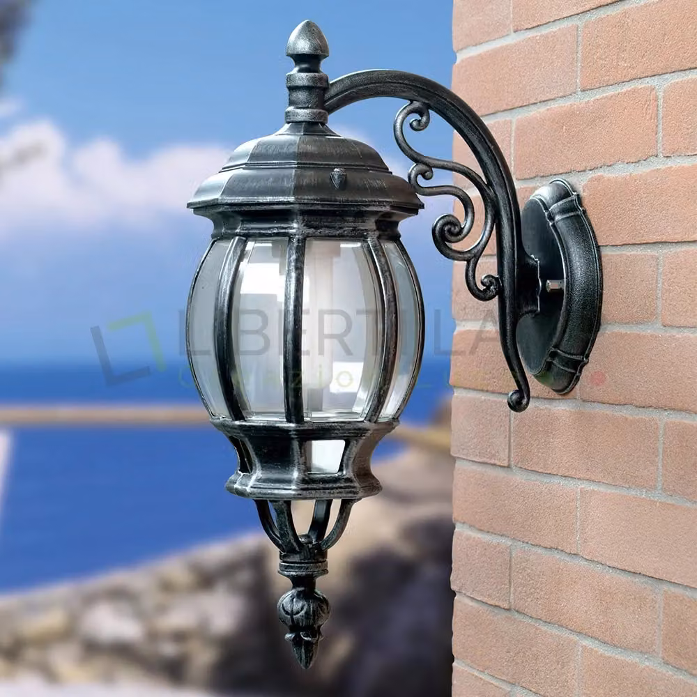 Applique ENEA GARDENLIGHT in alluminio per esterno, lanterna classica nero-argento, H: 48 cm, L: 30 cm, P: 30 cm – 2