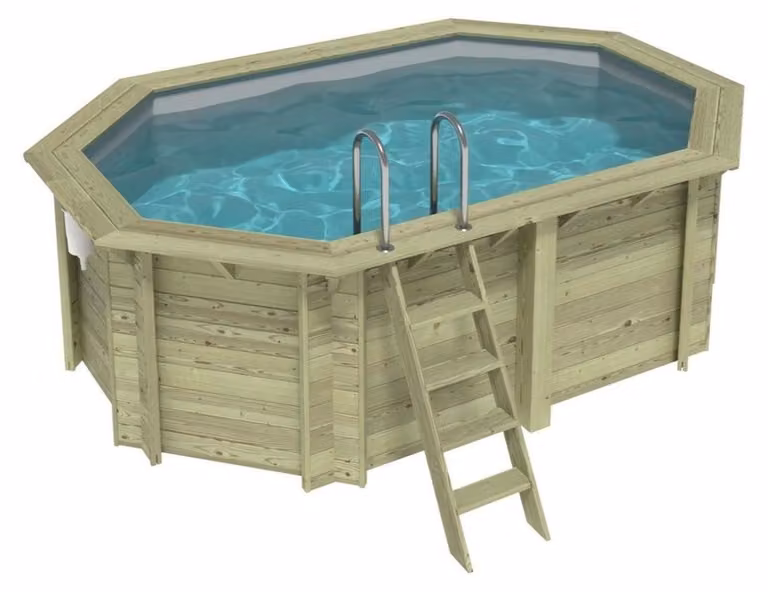 Piscina in legno NEMO 4.3 x 3 - H.1.31 m, grigio, con supporti fissati al calcestruzzo