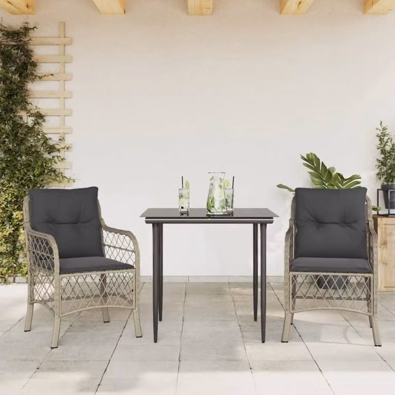 Maison Exclusive - Set da Bistrò 3 pz con Cuscini Grigio Chiaro in Polyrattan