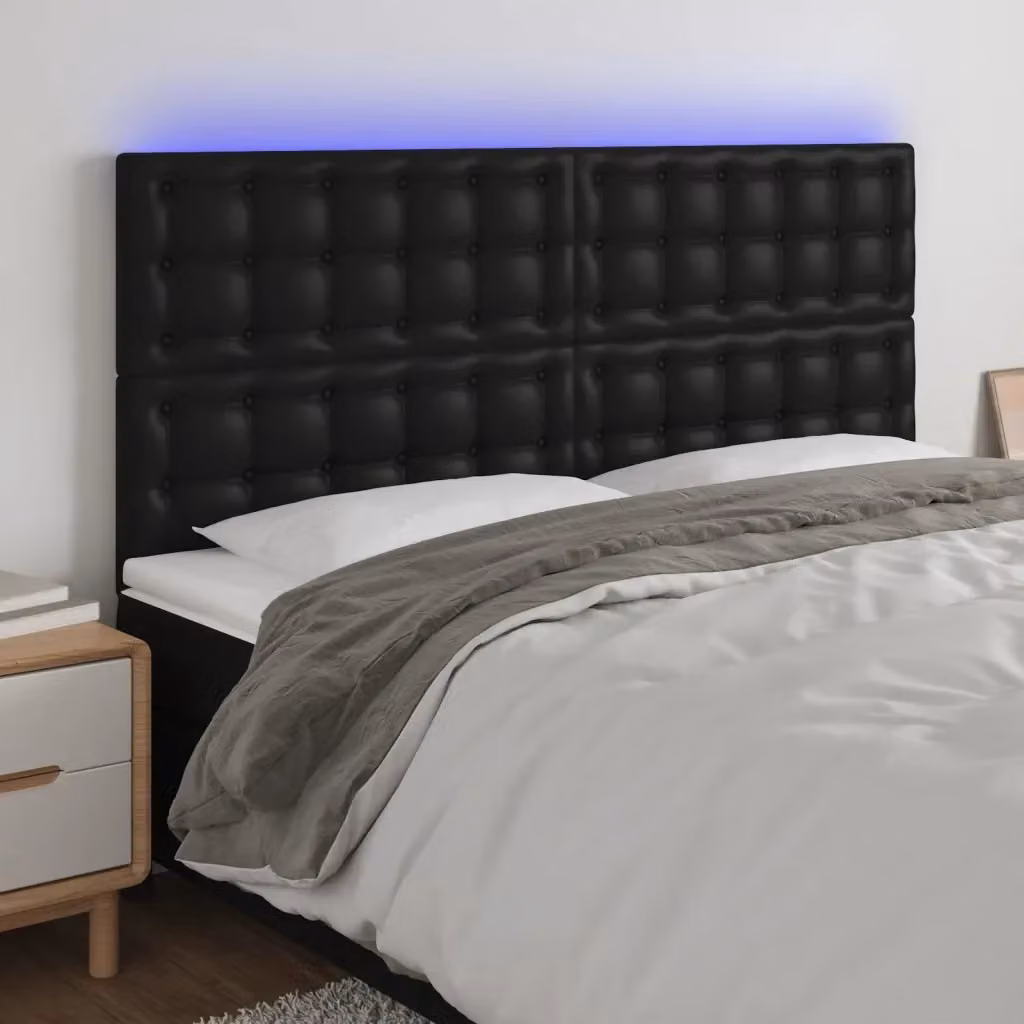 Testata del letto con illuminazione LED e porta USB in similpelle nera, design moderno, L: 160 cm, P: 5 cm, H: 118/128 cm – 2