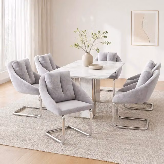 Set di 6 sedie in velluto grigio Mivray con struttura in metallo per casa e ufficio – 1