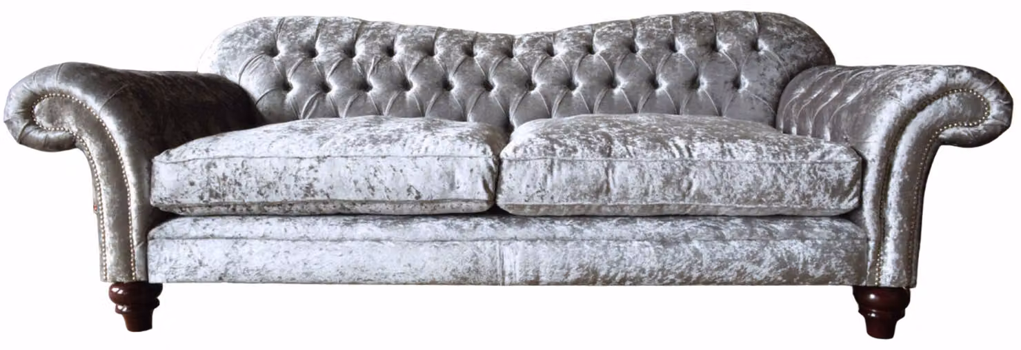 Chesterfield Samt Sofa 3 Sitzer Design Couch Grau Textil Polster Silber