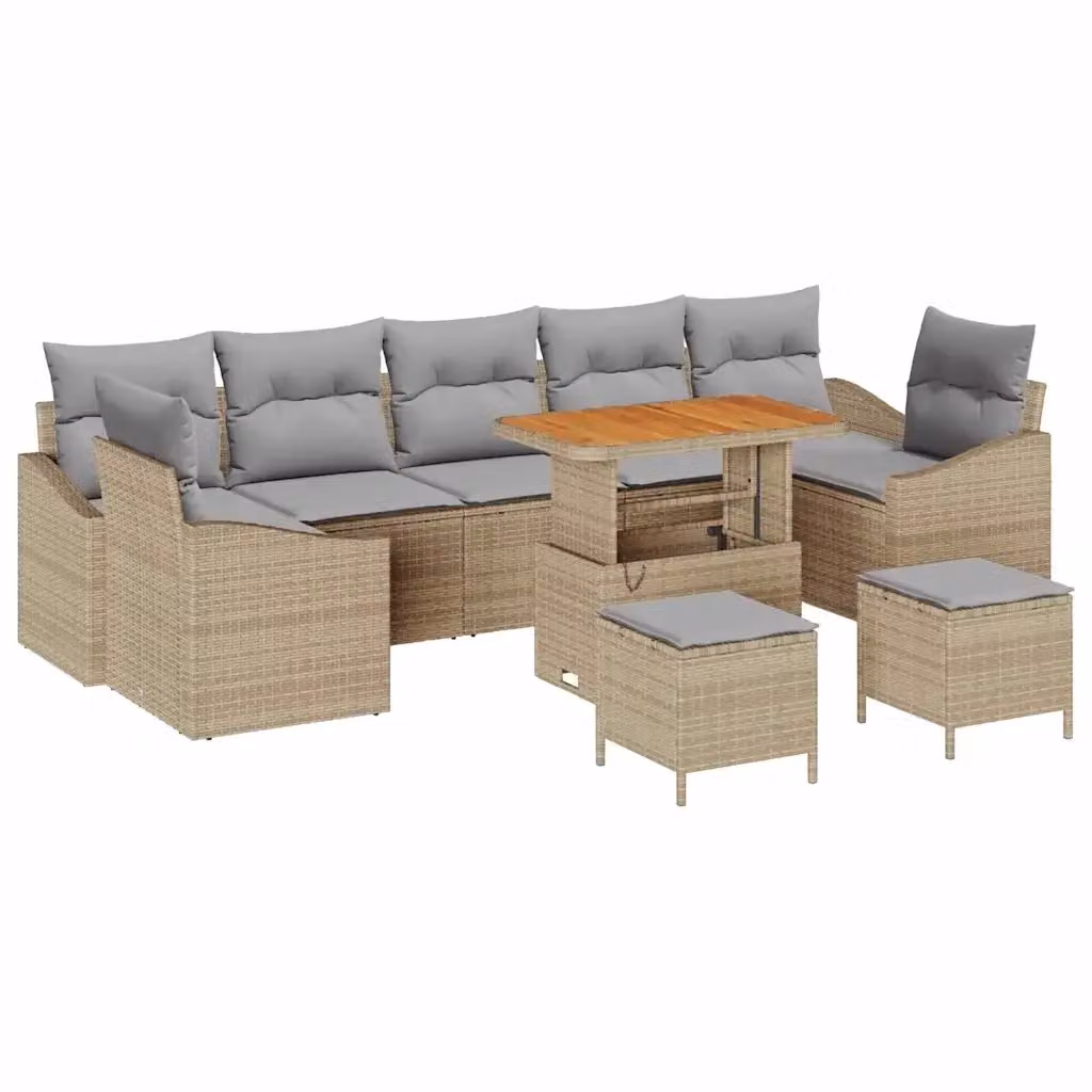 Set Divano da Giardino vidaXL 10 Pezzi in Polyrattan Beige con Cuscini e Tavolino – 2