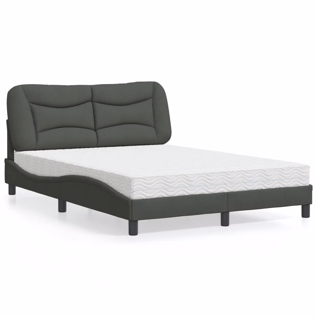 Letto con Materasso Hvar vidaXL Grigio Scuro 140x190 cm in Tessuto e Legno – 1