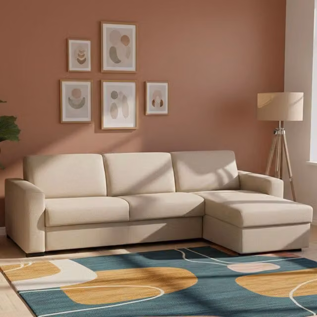 Divano Letto Allegria Talamo Italia con Penisola Sfoderabile, Design Moderno a L, Colore Beige, L/P/H: 260 x 95 x 90 cm – 1