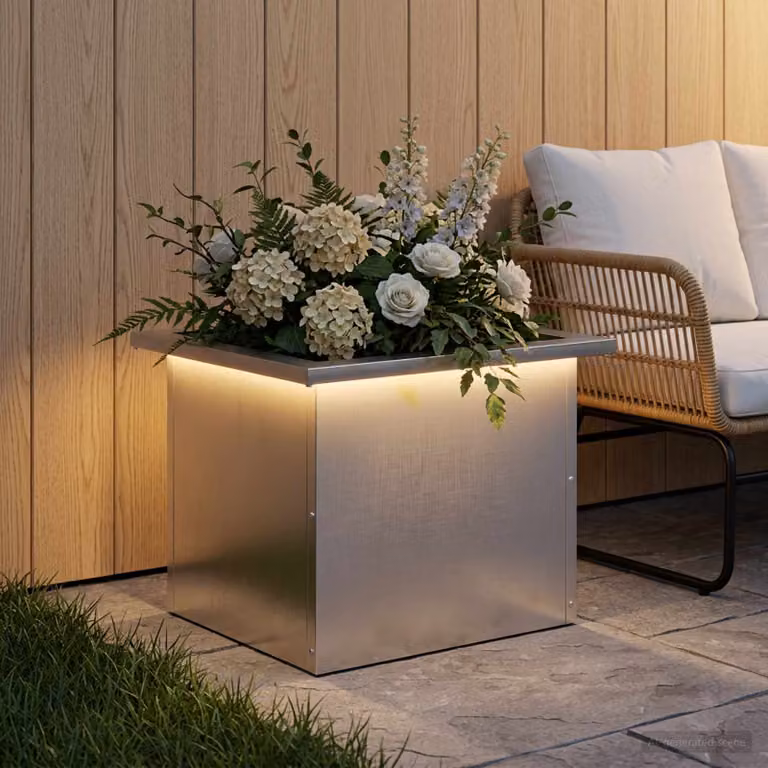 Fioriera da giardino con LED vidaXL in acciaio, Argento, L 40 x P 30 x H 30 cm