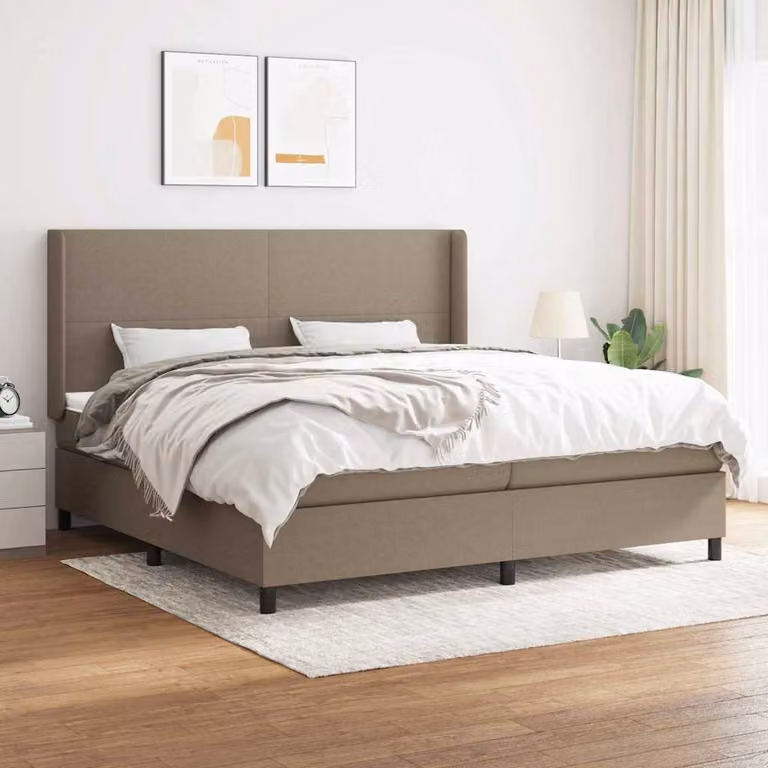 vidaXL Letto Ibrido con Giroletto a Molle e Materasso in Tessuto Beige e Bianco, L/P/H: 203 x 203 x 128 cm