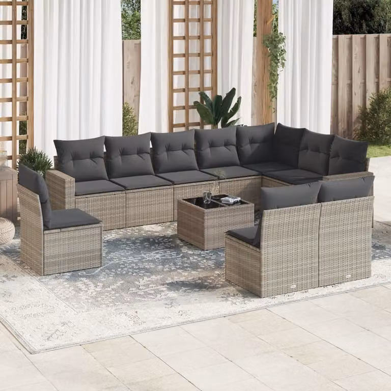 Maison Exclusive - Set Divani da Giardino 11 pz con Cuscini in Polyrattan Grigio