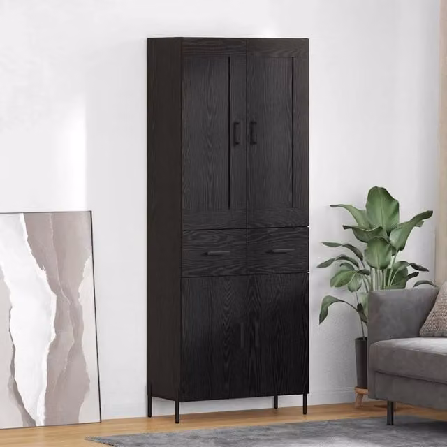 Credenza con cassetto 2 pz-Set di 2 Buffet-Armadio da cucina Rovere Nero Legno multistrato 454711