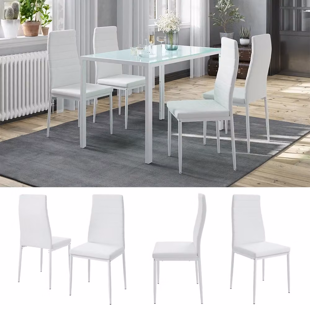 Set di 4 sedie da sala da pranzo moderne Vicco in ecopelle bianca con struttura in metallo e plastica, L: 42.5 cm, P: 48 cm – 2