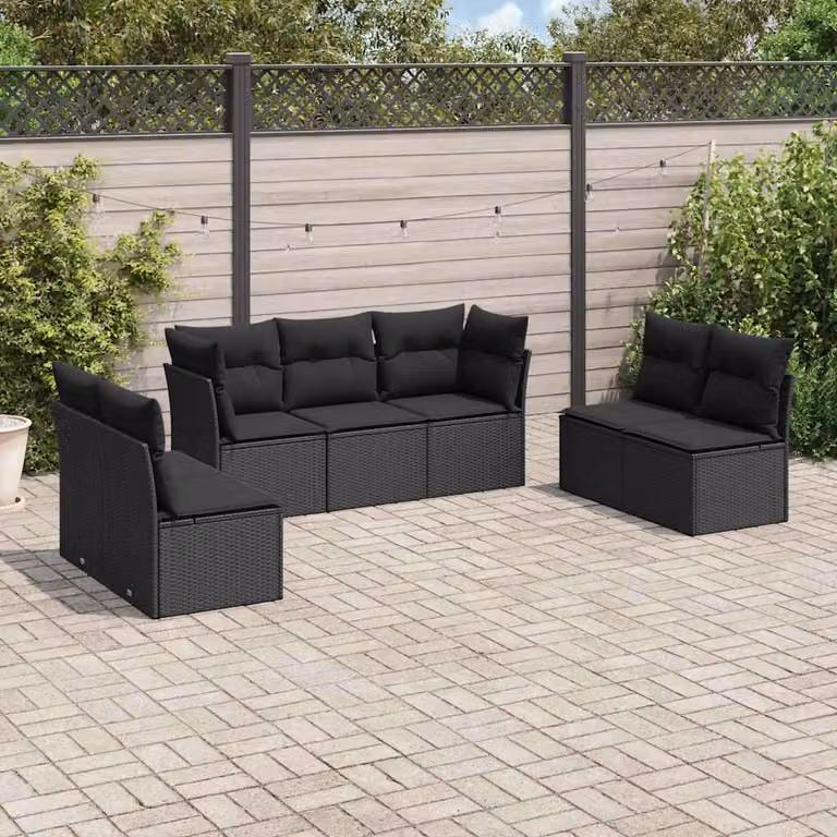 Set di Divani da Giardino vidaXL a Forma di L con 7 Cuscini in Polyrattan Nero