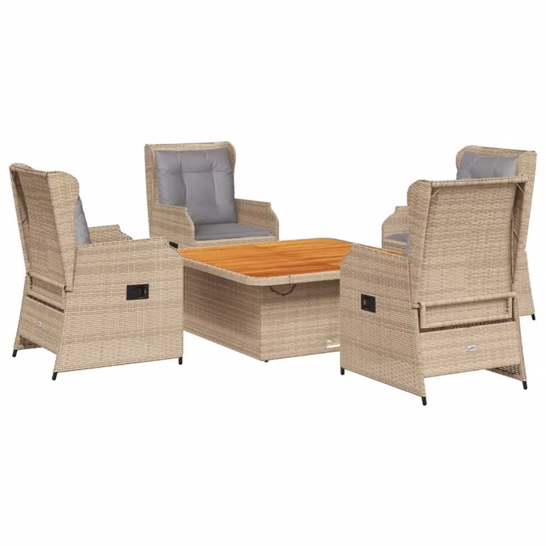 set di 5 pezzi da giardino con cuscini Beige poly rattan