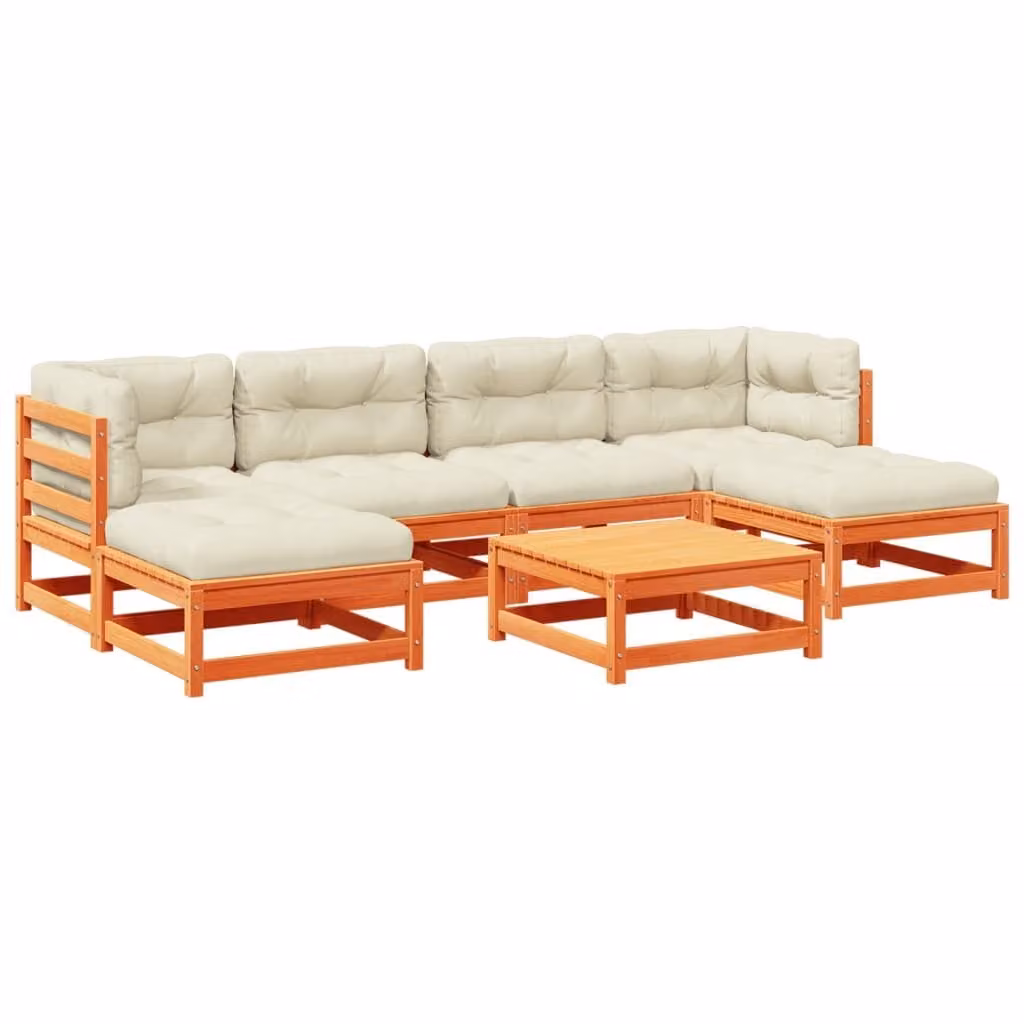 Maison Exclusive - Set Divani Giardino 7 pz con Cuscini Marrone Cera Massello Pino