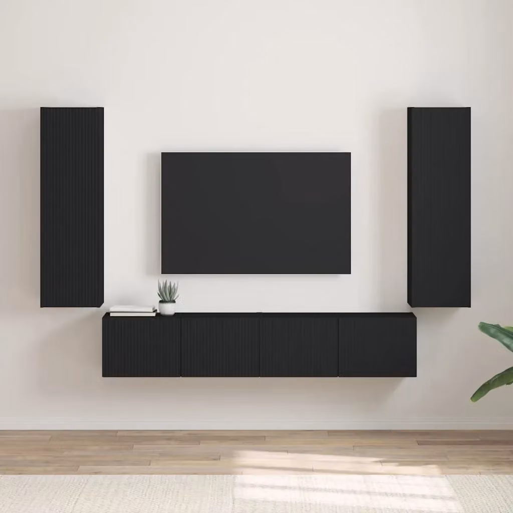 Set di 2 mobili TV da parete moderni DESIGN IN in legno nero opaco L/P/H: 100 x 30 x 31 cm