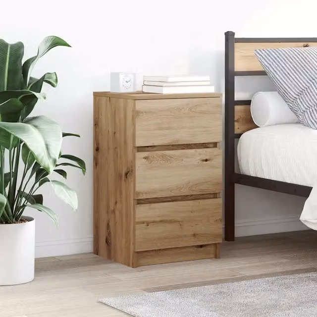 Set di 2 Comodini Design Mania con 3 Cassetti in Rovere Marrone, L 39 cm x P 35 cm x H 65 cm