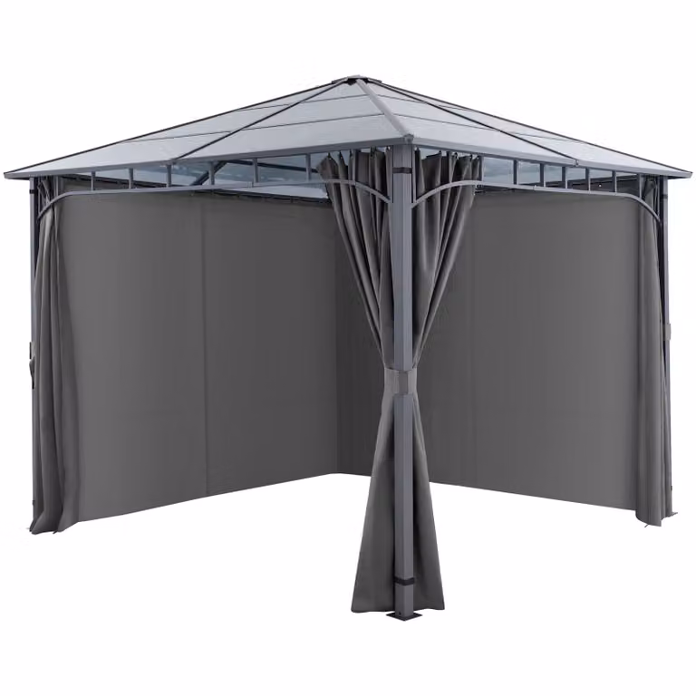 Padiglione da giardino Hip tectake moderno in alluminio e poliestere grigio L: 297 cm, P: 297 cm, H: 270 cm