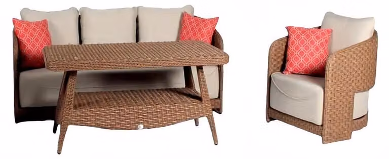 Sofagarnitur set 3 Sitzer Sofas Braun Sessel Couchtisch Terrasse Moderner set