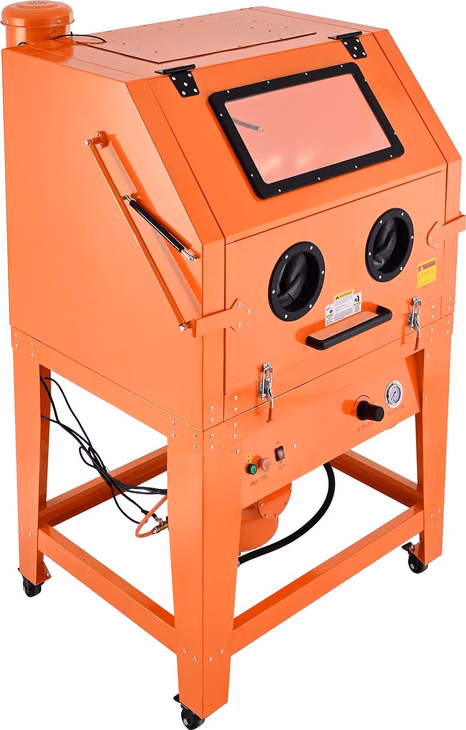 SucceBuy Armadio di sabbiatura in acciaio 926 L con ruote, dotato di contenitore per abrasivo da 121 litri e sistema di aspirazione delle polveri da 1,6 HP, adatto al trattamento superficiale di pezzi di grandi dimensioni
