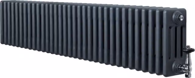 Radiatore Tradizionale 4 Colonne Orizzontale Antracite & Valvole 300 x 1505 mm
