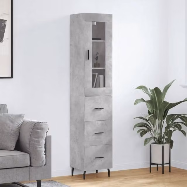 Credenza moderna vidaXL in legno e metallo colore grigio L: 34,5 cm, P: 34 cm, H: 180 cm