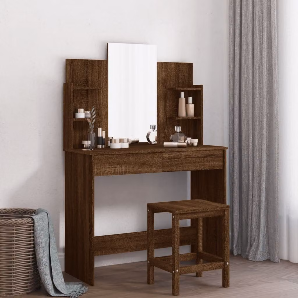 vidaXL Toeletta con Specchio in Rovere Marrone L: 96 cm, P: 39 cm, H: 142 cm