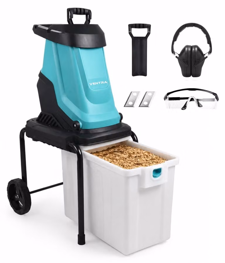 Trituratore elettrico da 3000 W - Per rami di diametro fino a 45 mm - Contenitore di raccolta da 55 litri - Trituratore per rifiuti da giardino