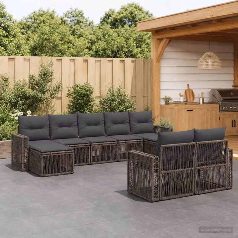 Maison Exclusive - Set da giardino composto da 9 pezzi. Divano e poltrone in rattan sintetico, colore grigio e grigio scuro