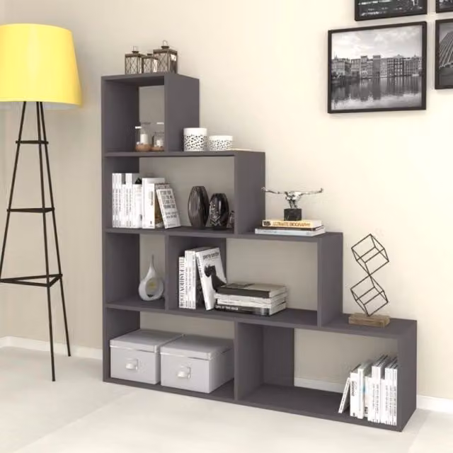 Libreria a scala Alis Effezeta Italia, colore grigio beton, design moderno per soggiorno o camera da letto, L 145 cm x H 145 cm – 1