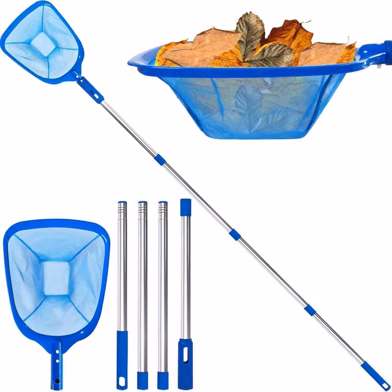 Rete di atterraggio per piscine a maglia fine con asta telescopica, 200 cm, per la pulizia di piscine, laghetti e vasche