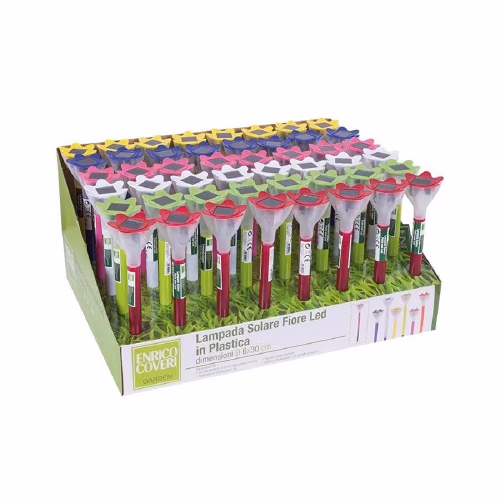 Set di 48 Lampade Solari a Forma di Fiore Trade Shop, LED Multicolore in Plastica per Giardino, H 30 cm x L 6 cm – 2