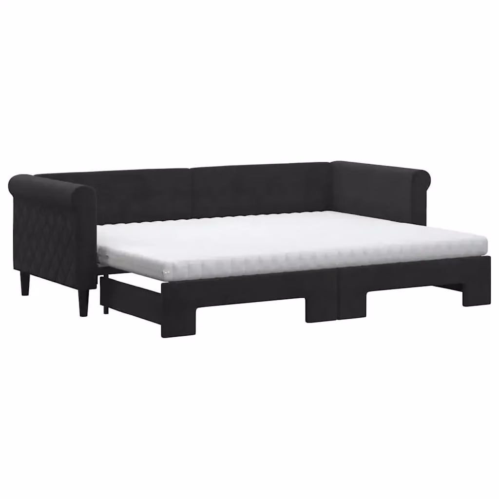 Divano Letto Estraibile vidaXL in Velluto Nero con Cassetto per Soggiorno e Camera da Letto L/P/H: 229 x 68 x 90 cm, Materasso 80x200 cm – 2