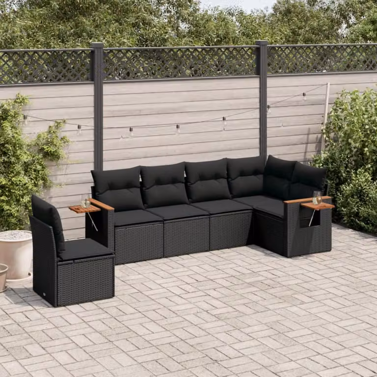 Maison Exclusive - Set Divano da Giardino 6 pz con Cuscini Nero in Polyrattan