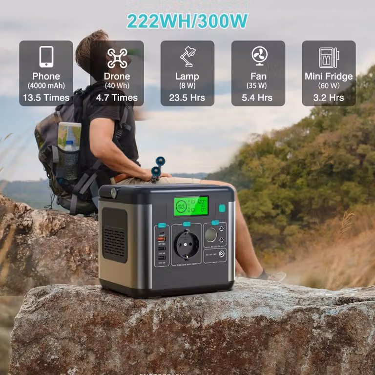 Centralina portatile – Batteria mobile – Generatore per campeggio – Batteria solare – 300W di potenza continua