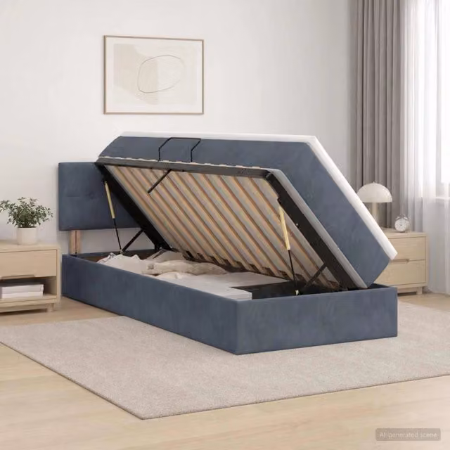 Letto con contenitore e illuminazione LED vidaXL in tessuto grigio, L/P/H: 90 x 200 x 88 cm – 1