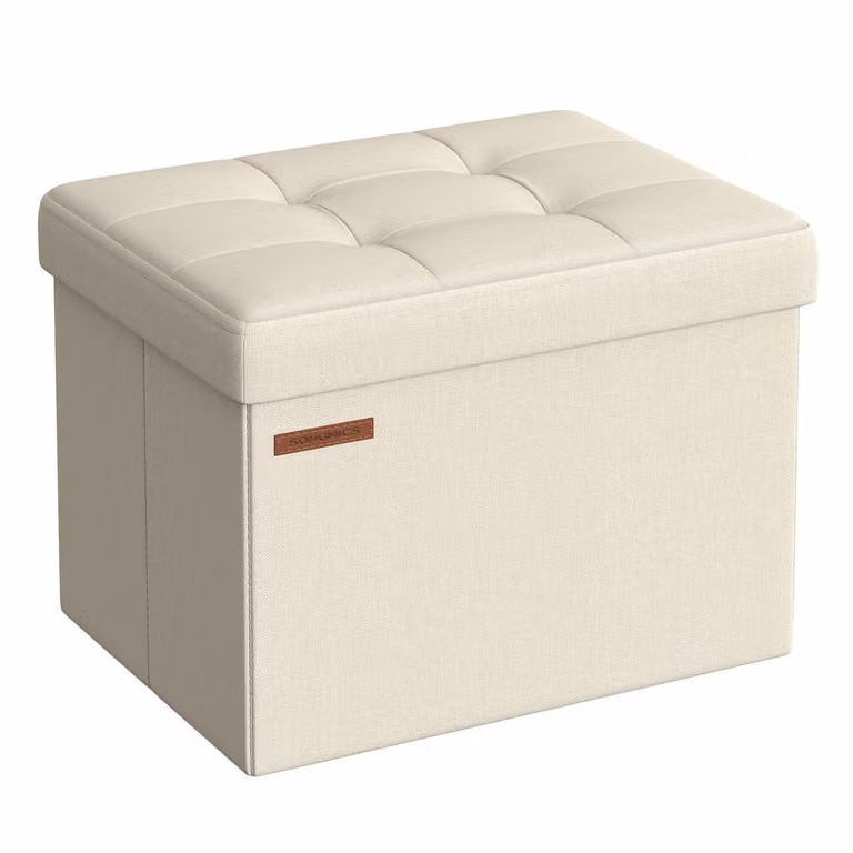 Panca Portaoggetti Pieghevole, Bianco Crema / 31 x 41 x 31 cm