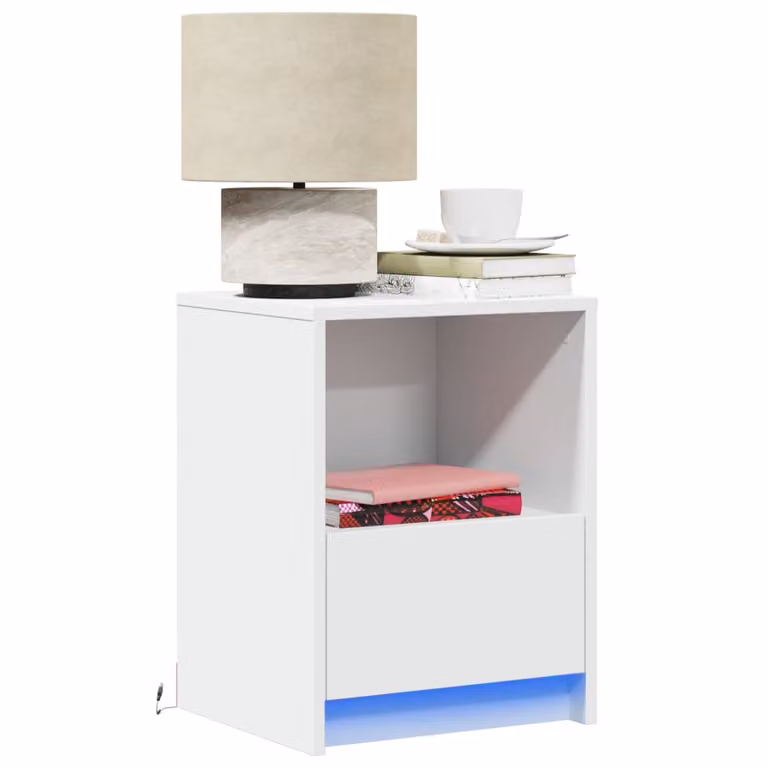 vidaXL Comodino Moderno con Luci LED Bianco Opaco in Legno e MDF da Appendere a Parete