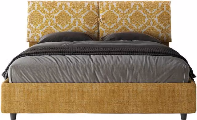 Letto Matrimoniale Agata Mados Giallo con Contenitore e Testata Imbottita in Tessuto L/P/H: 160 x 222 x 110 cm