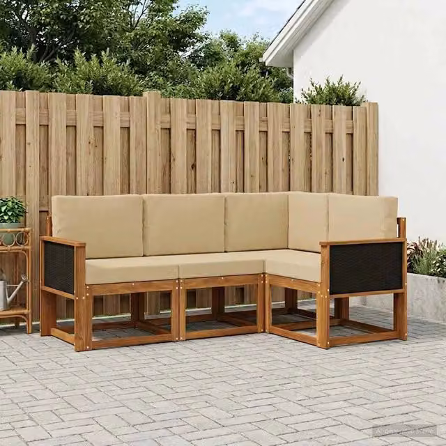 Set di divani da esterno 4 pz Naturale e Beige Poliestere 3385164