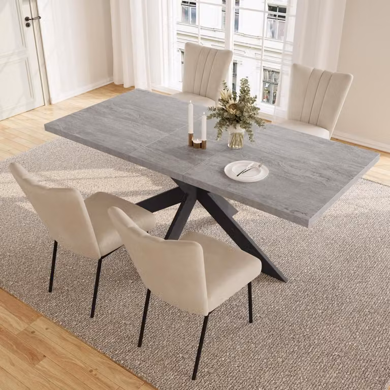 Tavolo allungabile per 4-8 persone, moderno, in legno MDF grigio, dimensioni 170x85x76 cm