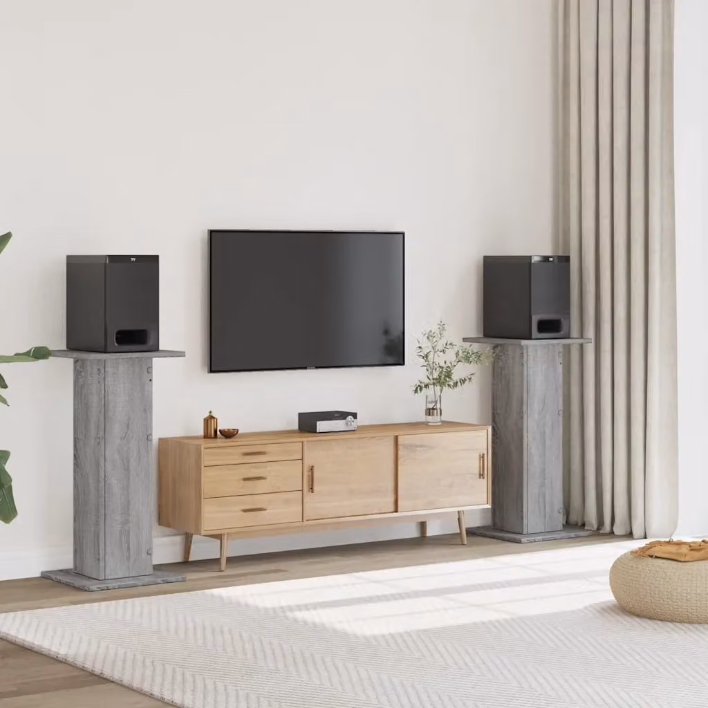 Set di 2 supporti per altoparlanti vidaXL in legno multistrato grigio, L/P/H: 30 x 30 x 95 cm